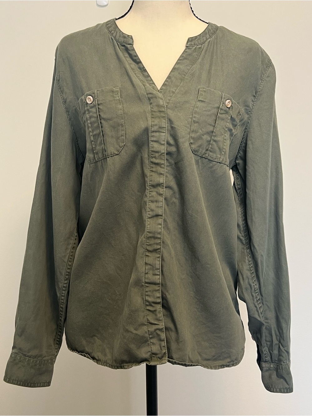 Tommy Bahama Olive V-Neck Button-Front Shirt